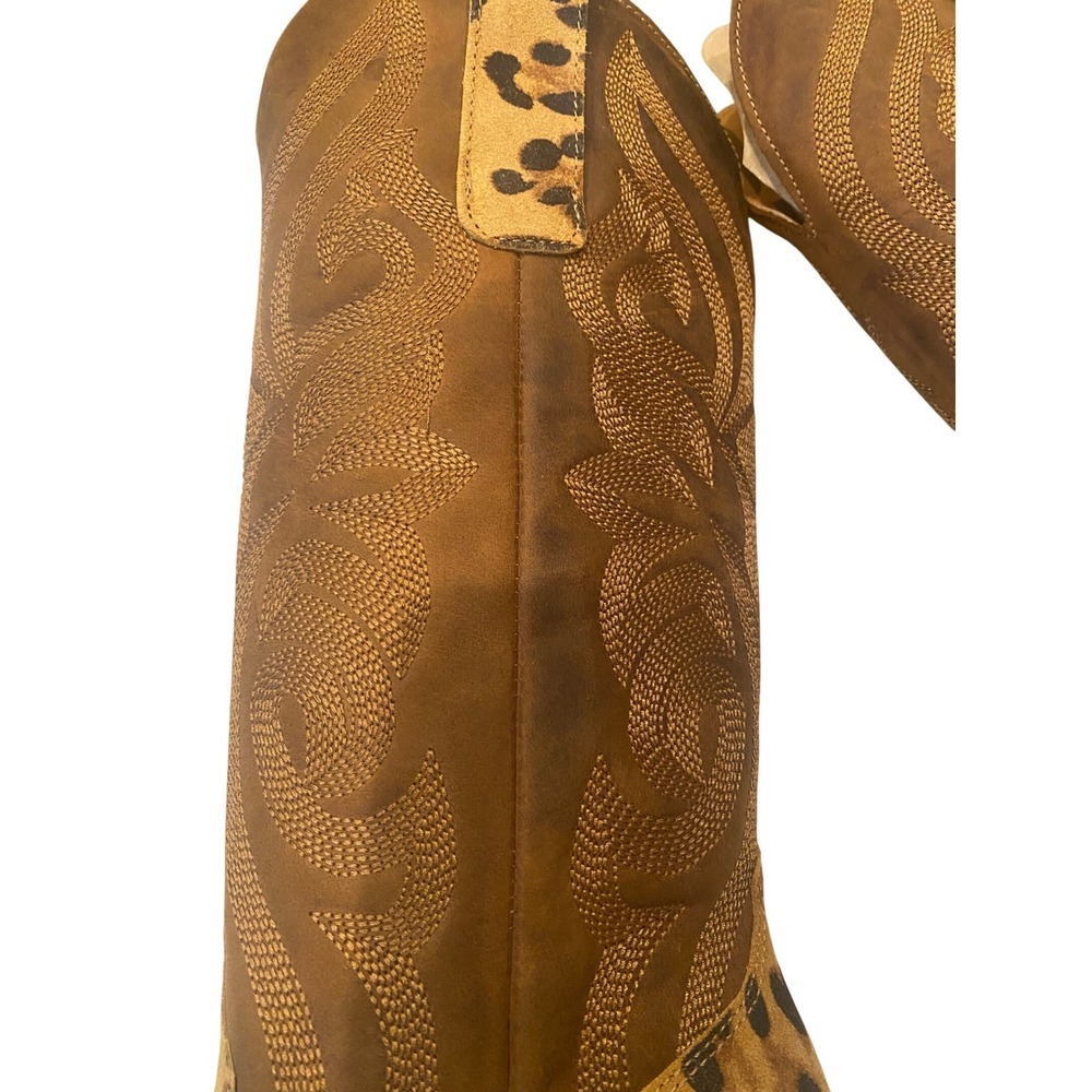 Dingo Leopard Print Western Cowboy Boots Tan Brown Pointed Toe DI7383 - Picture 8 of 9